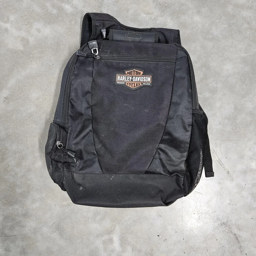 Harley-Davidson Black Backpack Mens Bar Shield Logo Water Bottle Travel Bag